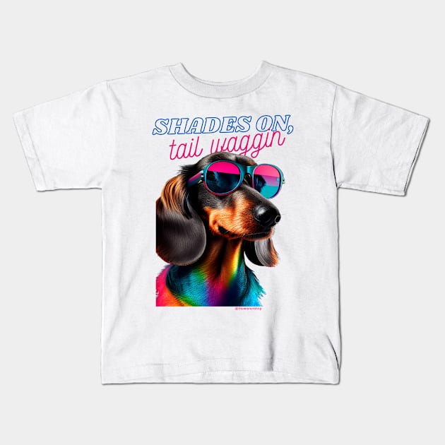 Shades on, tail waggin' Kids T-Shirt by The Wiener Shop